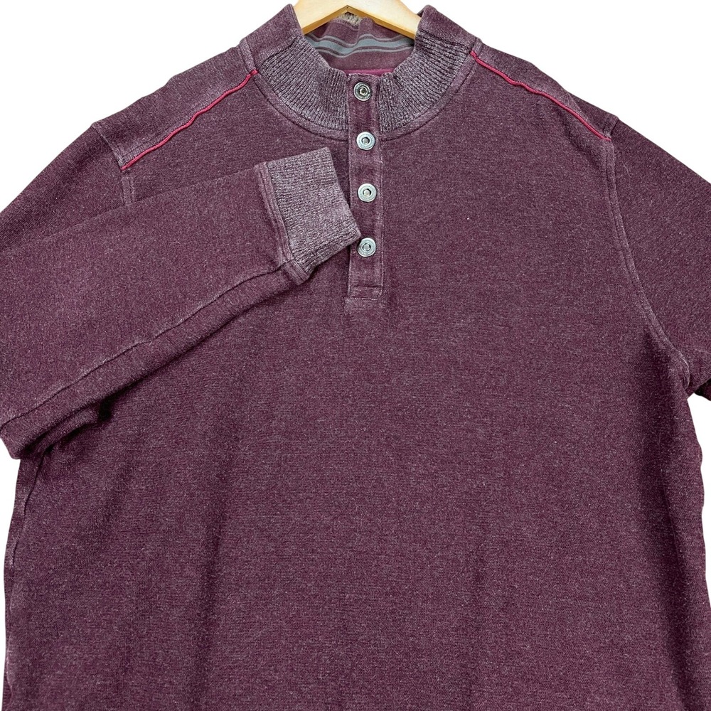 Tommy Bahama Pullover Men XL Burgundy Long Sleeve Snap Henley Sweater Marlin EUC